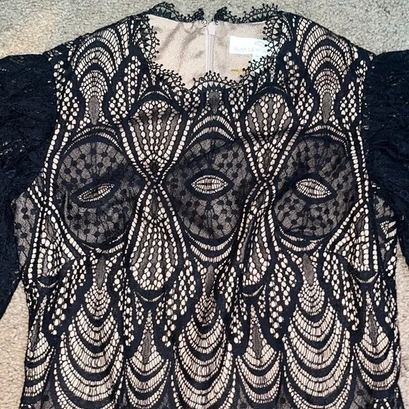 Dress the Population Toni Angel Sleeve Sheath Sheer Overlay Bodycon Black XXS - Picture 5 of 10